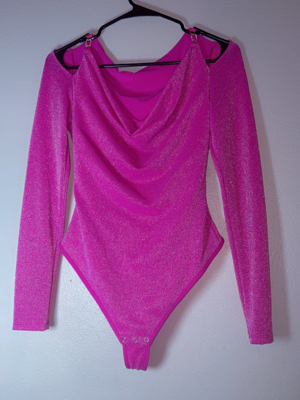 Women's Shimmery Hot Pink Long-Sleeve Bodysuit
